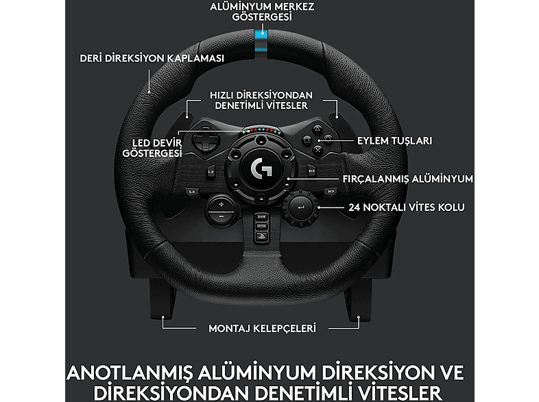 LOGITECH G G923 PS5, PS4 ve PC ile Uyumlu Yarış Direksiyonu ve Pedalları - Siyah_7