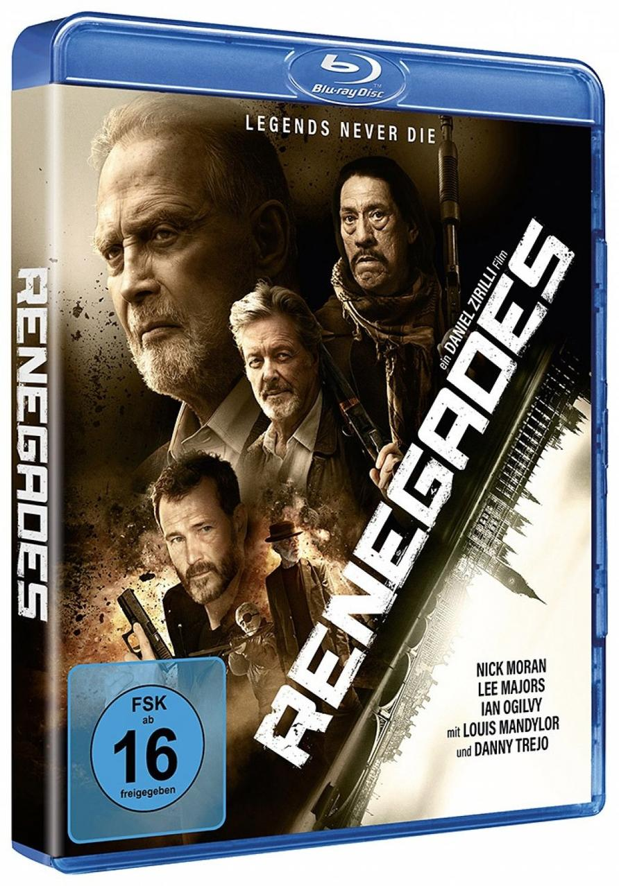 Filmplakat mit vier Männern, dem Titel RENEGADES und FSK 16 Siegel.