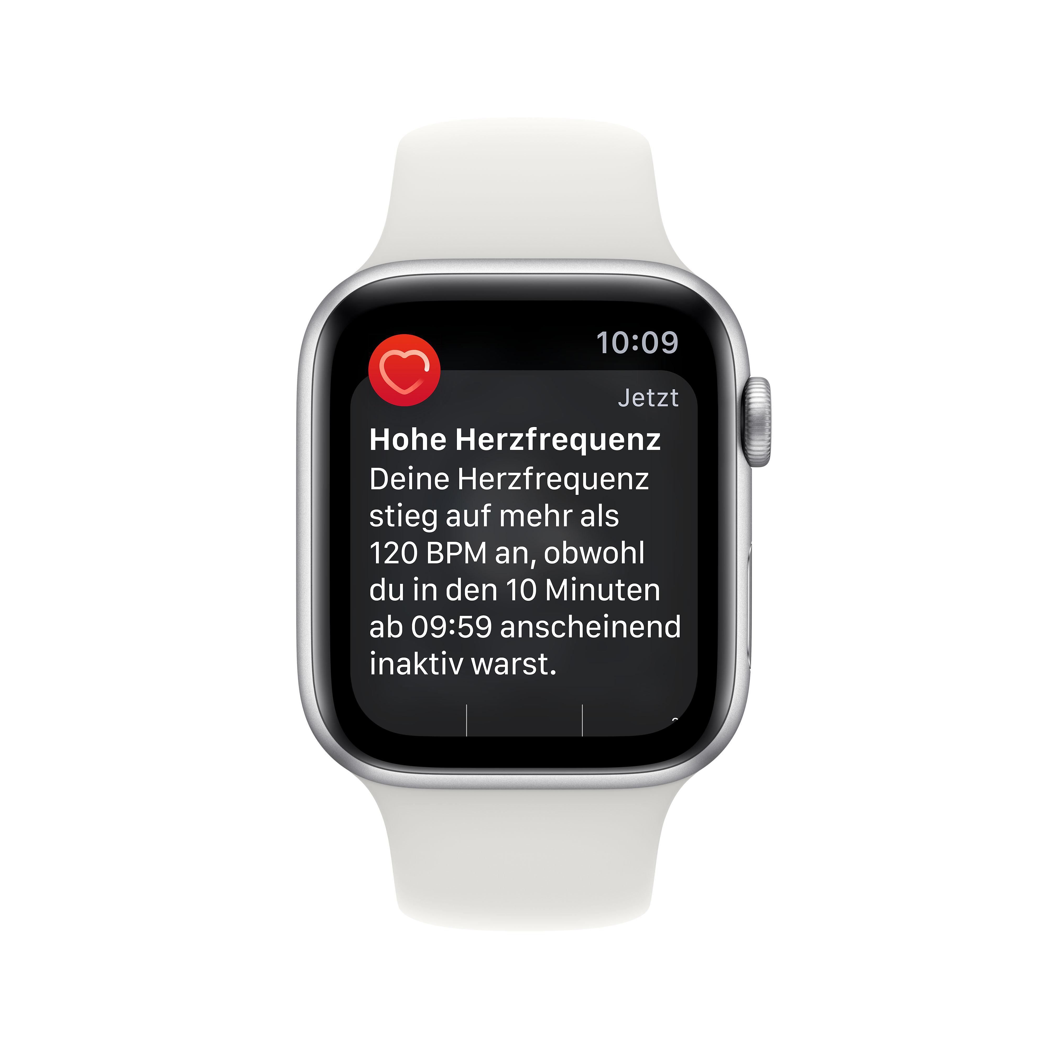 APPLE Watch SE (2022), GPS, 44mm Smartwatch, Aluminiumgehäuse, Fluorelastomer, 140 - 220 mm, Silber