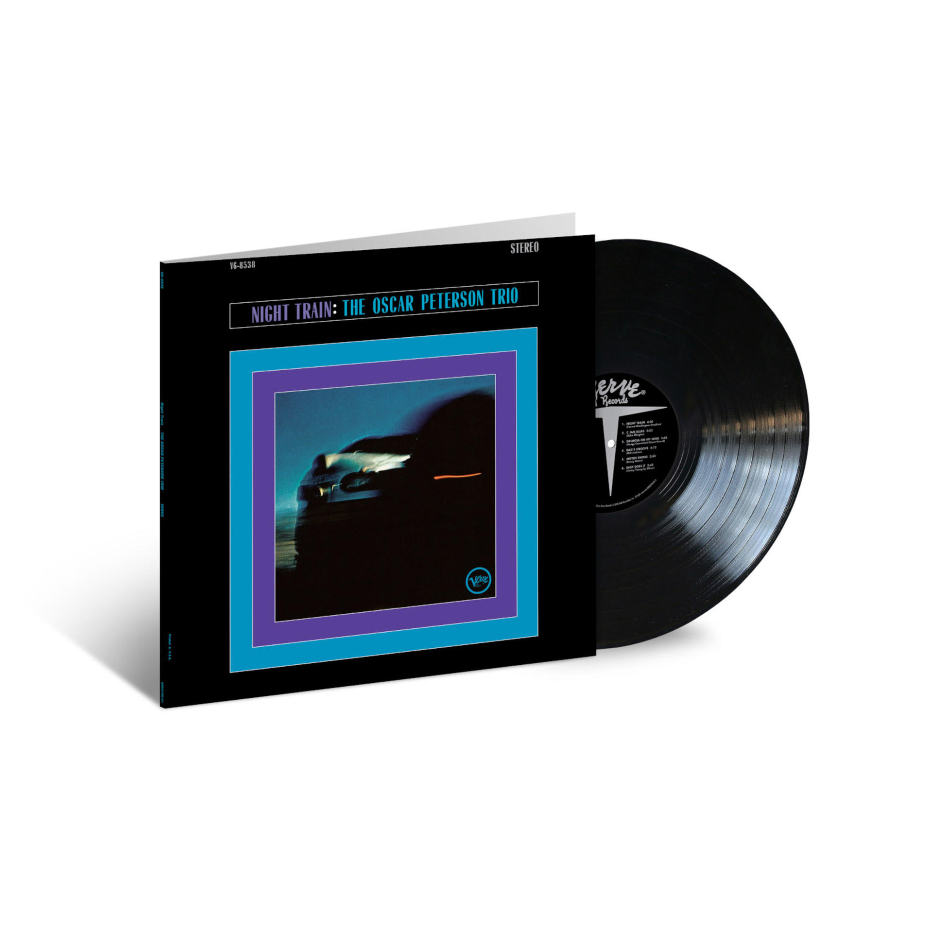 Vinyl-Schallplattenhülle, schwarz-weiß. Album zeigt ein Bild eines Nachtzugs.