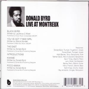 Achterkant van Donald Byrd's 'Live at Montreux' album met tracklist en credits.