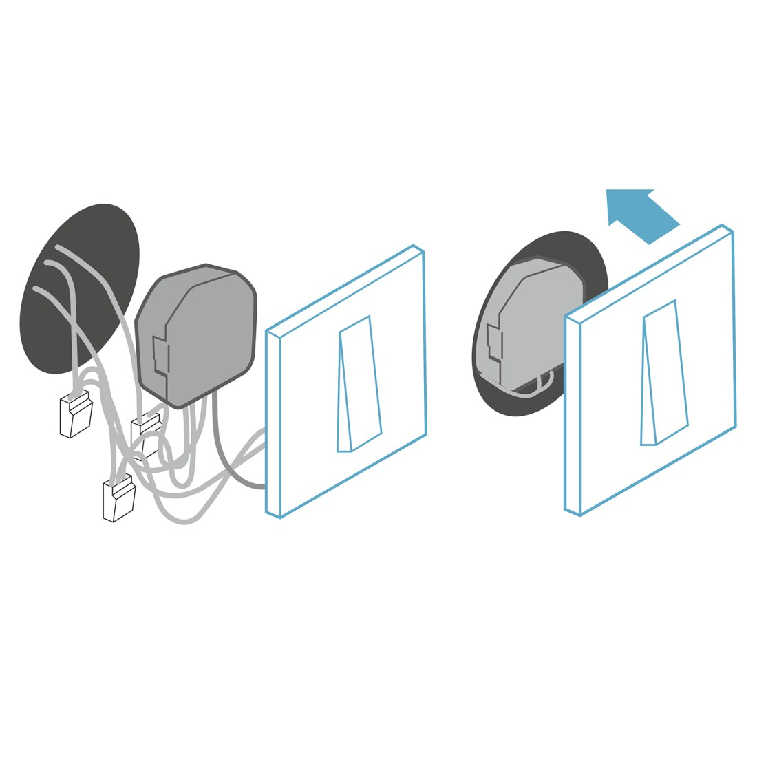 Diagramm, das die Installation eines Schalters mit einer neuen Schalterplatte zeigt.