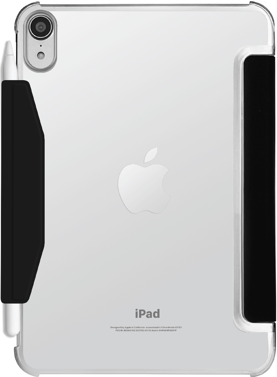 Rückseite eines iPads in einer transparenten Schutzhülle mit Stift.