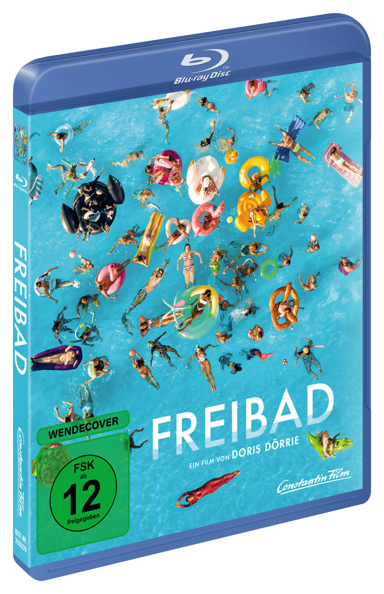 Blu-ray Disc Hülle mit Menschen, die in einem Pool schwimmen. Der Text 'FREIBAD' ist auf dem Cover zu sehen.