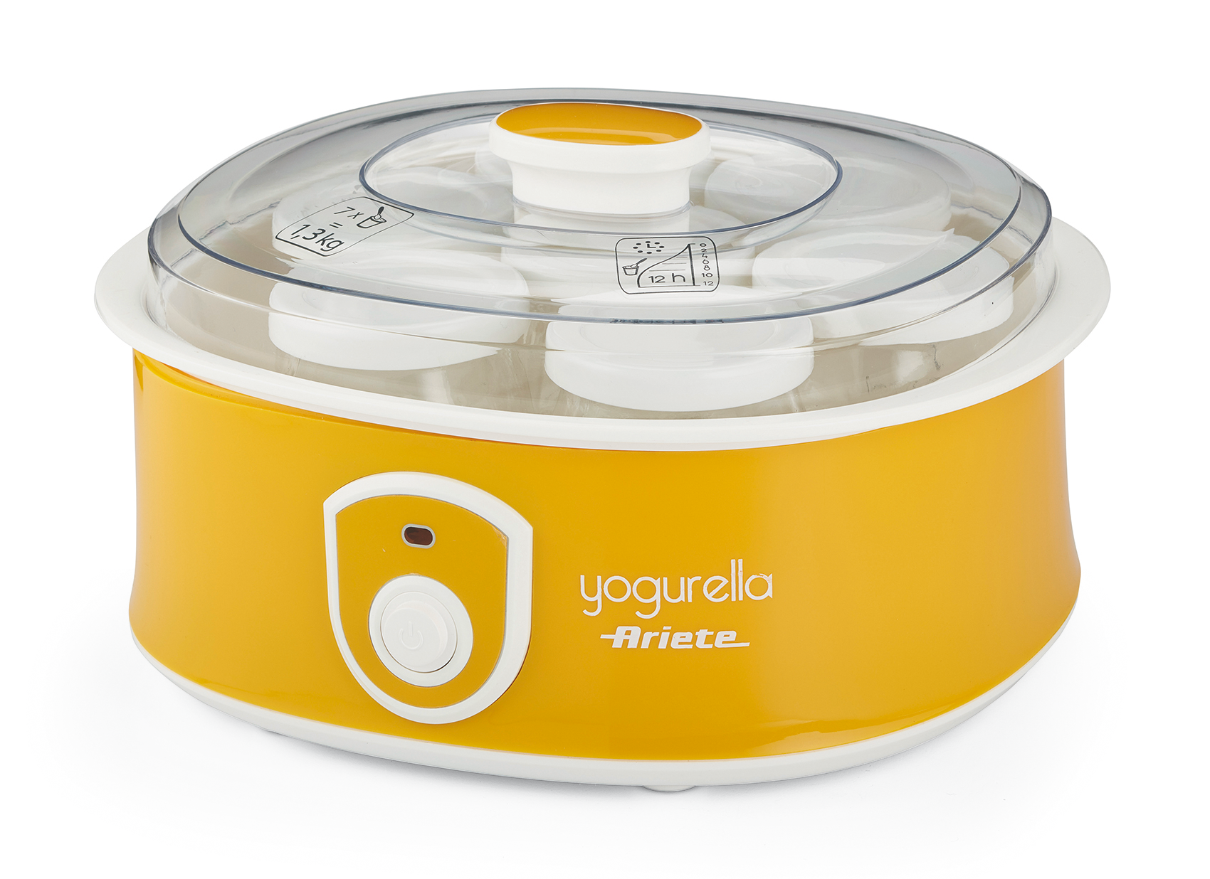 Yogurtera - Ariete Yogurella 617, 7 vasos de cristal, 20W, Preparación en 12 horas, Amarillo