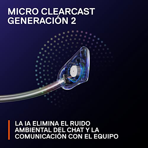 Un primer plano de unos auriculares con texto que describe la cancelación de ruido.