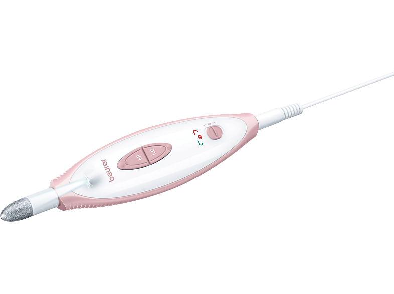 Set de manicura y pedicura - Beurer SR-MP1, 7 Adaptadores, 2 Velocidades, Blanco rosa