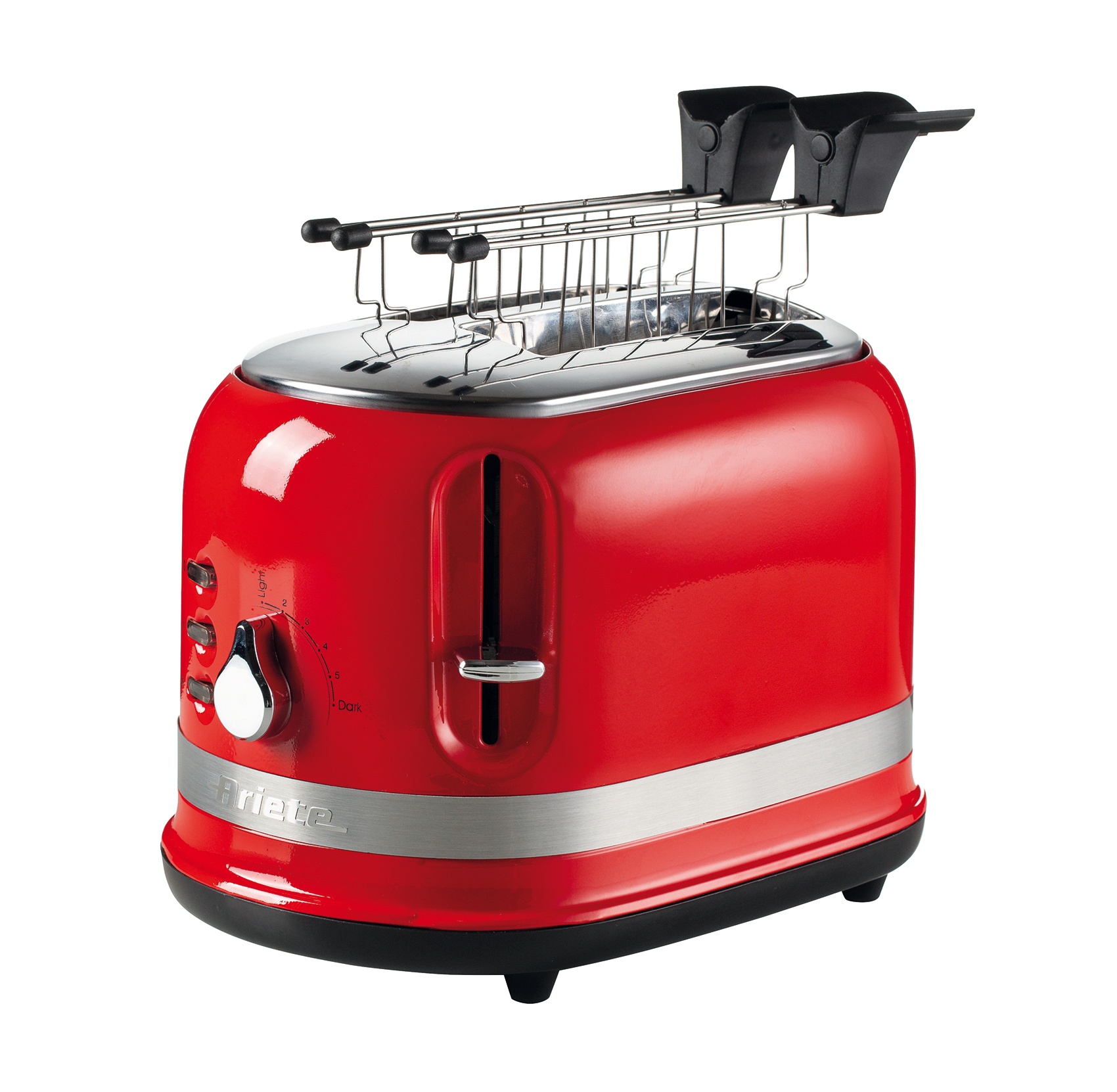 Tostadora - Ariete 149, 800 W, 2 ranuras, 6 niveles, Para 2 tostadas, Descongelar, Bandeja recogemigas, Rojo