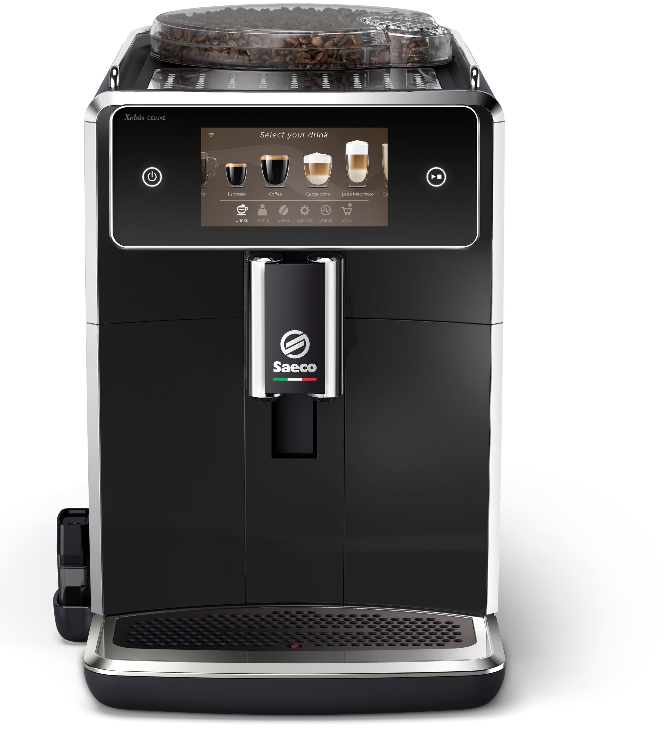 SAECO SM8780/00 Xelsis Deluxe Kaffeevollautomat (Klavierlack-Schwarz, Keramik, 15 bar, externer Milchbehälter)