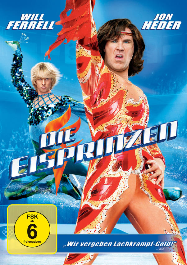 DVD-Cover. Zwei Männer in Eiskunstlaufkostümen. Der Titel lautet Die Eisprinzen.