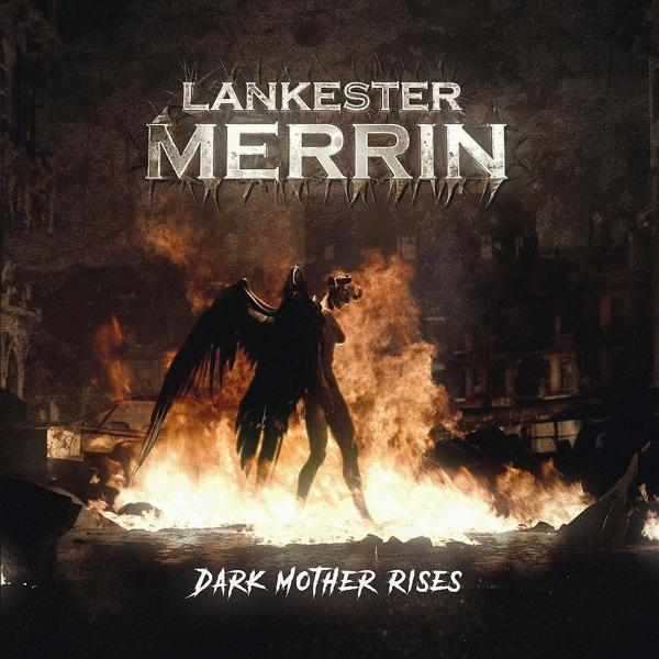 Albumcover mit dämonenartiger Figur, Feuer und Text: Lankester Merrin, Dark Mother Rises.