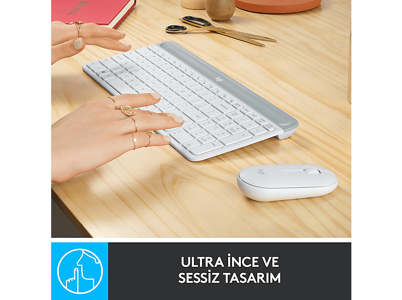 LOGITECH MK470 Kablosuz İnce Türkçe Q Klavye Mouse Seti - Beyaz_3