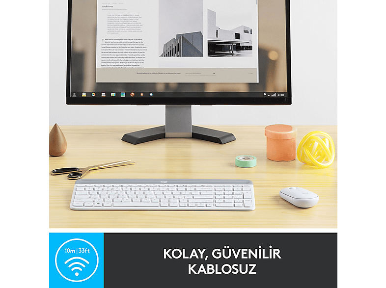 LOGITECH MK470 Kablosuz İnce Türkçe Q Klavye Mouse Seti - Beyaz_4