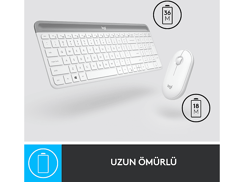 LOGITECH MK470 Kablosuz İnce Türkçe Q Klavye Mouse Seti - Beyaz_5