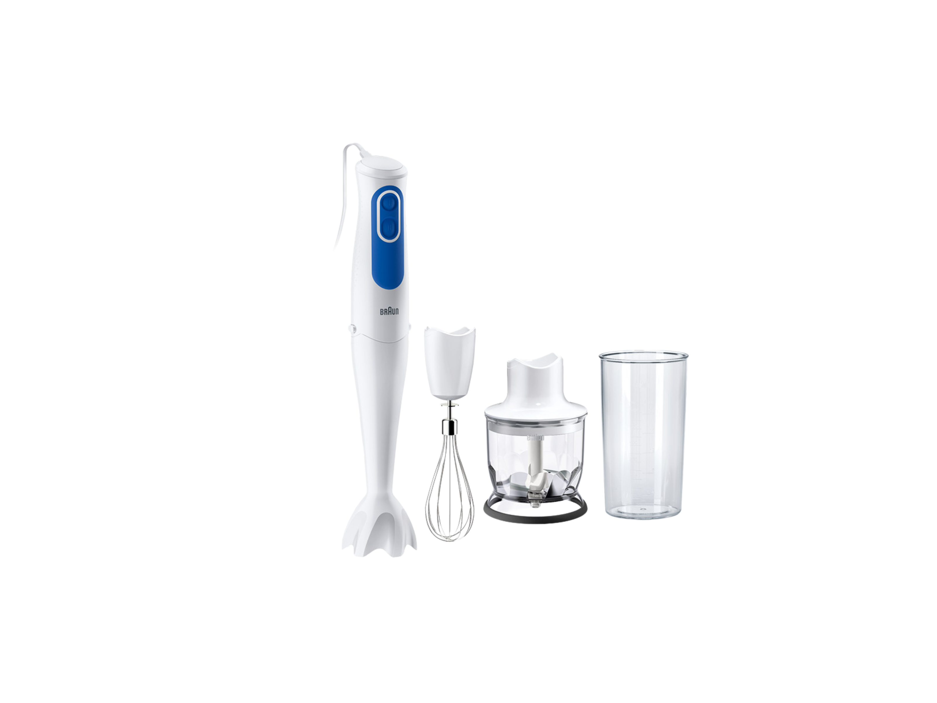 Batidora de mano - Braun Minipimer 3 MQ3025WH Omelette, 700 W, 2 Velocidades, Splash Control, Blanco/Azul