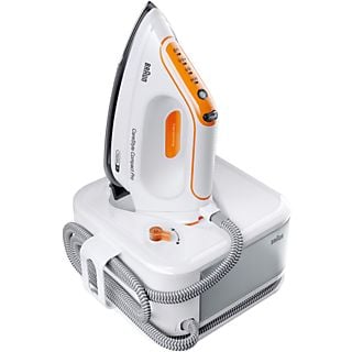 Centro de planchado - Braun CareStyle Compact Pro IS2561,  Suela EloxalPlus, Tecnología Freeglide3D, Golpe de vapor 400 g/min, Blanco y Naranja