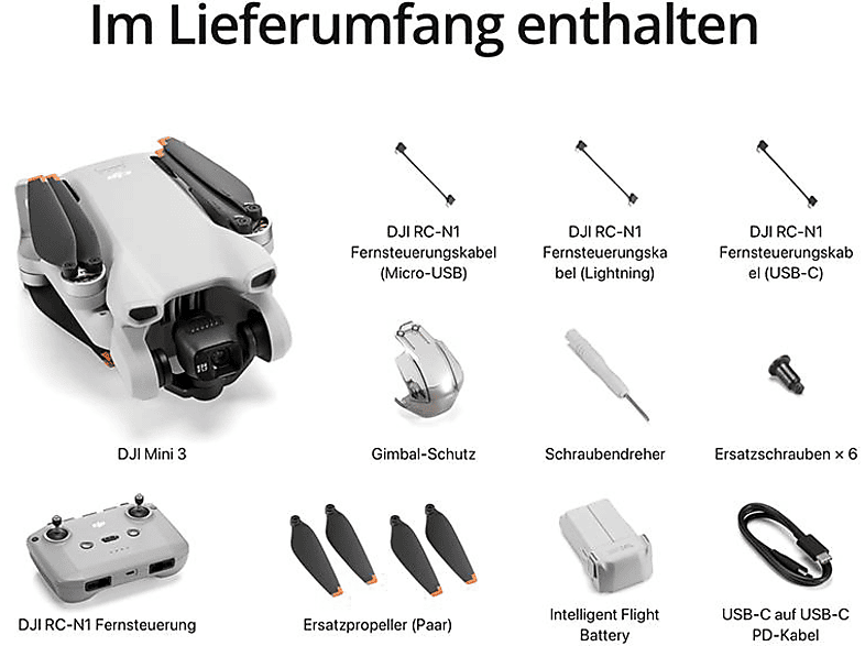 DJI Mini 3 Drohne, Grau/Weiß