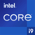 Logo Intel Core i9 sur fond bleu.