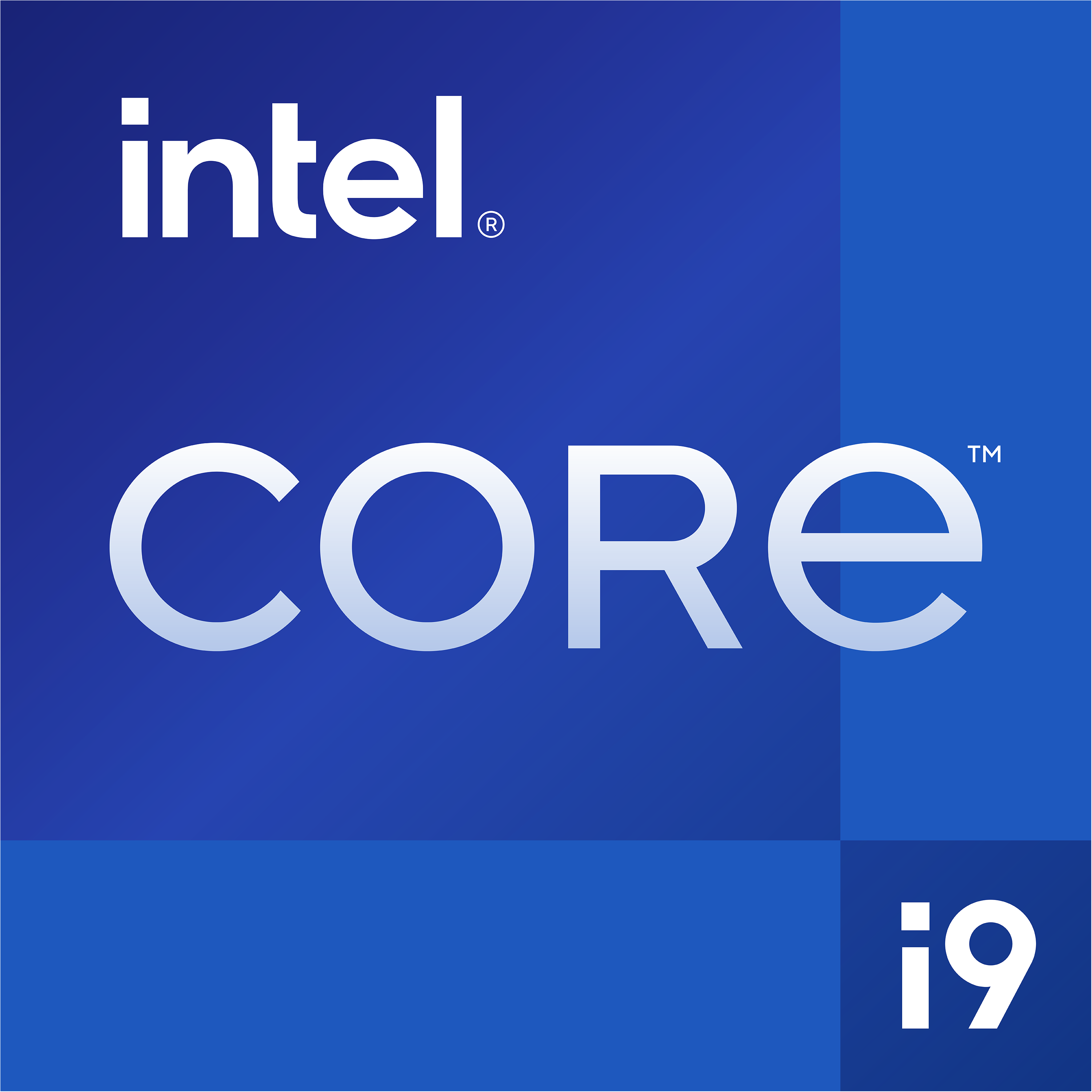 Logotipo de Intel Core i9 sobre fondo azul.