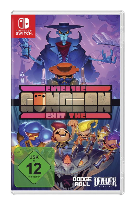 Spielcover für 'Enter the Gungeon'. Eine Gruppe von Charakteren im Vordergrund.
