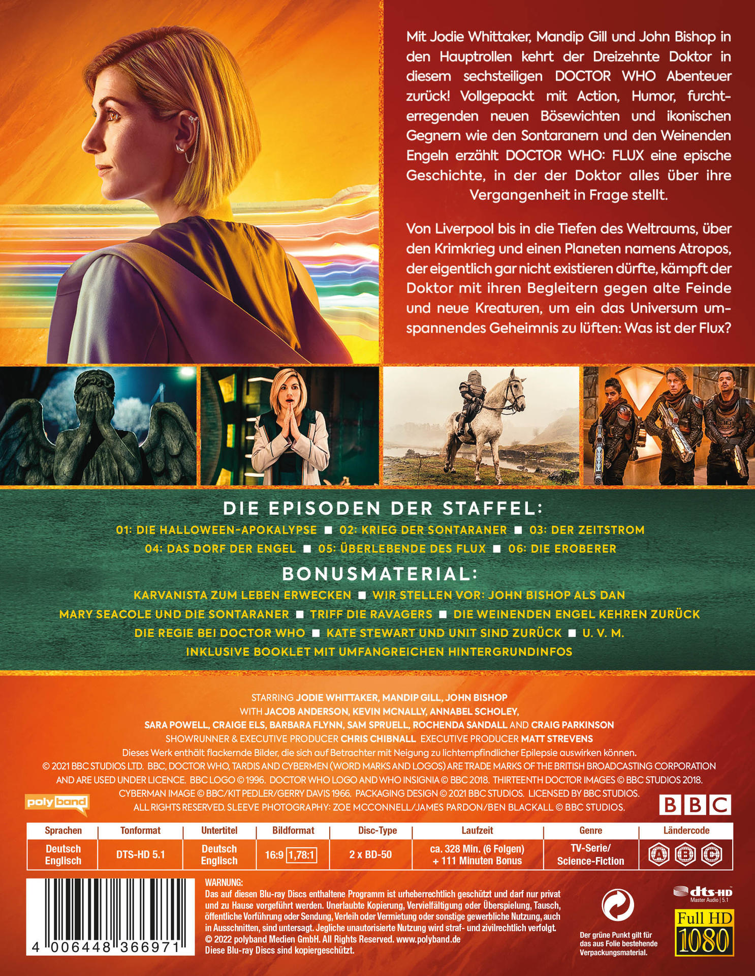 Rückseite einer Doctor Who DVD mit Text und Bild.