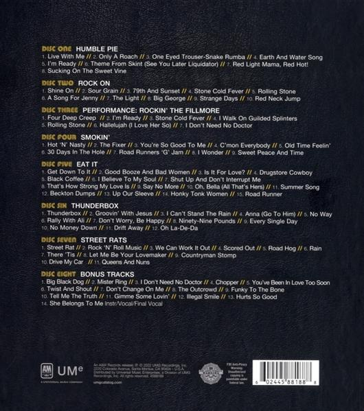 Liste des pistes du disque 1 à 8 d'un album avec des titres de chansons. Le nom de l'album est Humble Pie.