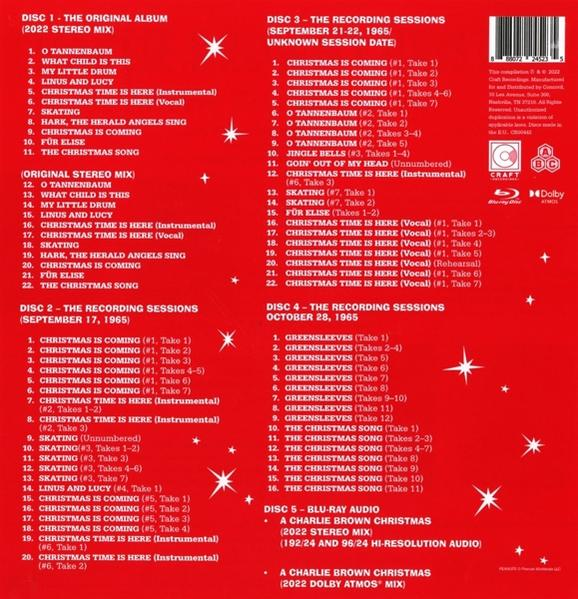 Titelliste des Albums 'A Charlie Brown Christmas', einschließlich Songs und Aufnahmedaten.
