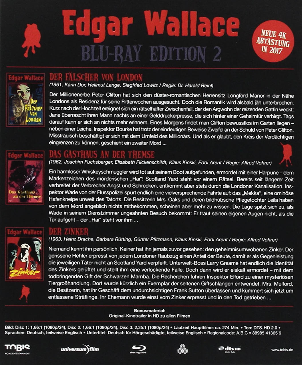 Rückseite des Blu-ray-Covers. Zeigt Text, Bilder und Credits für den Film.