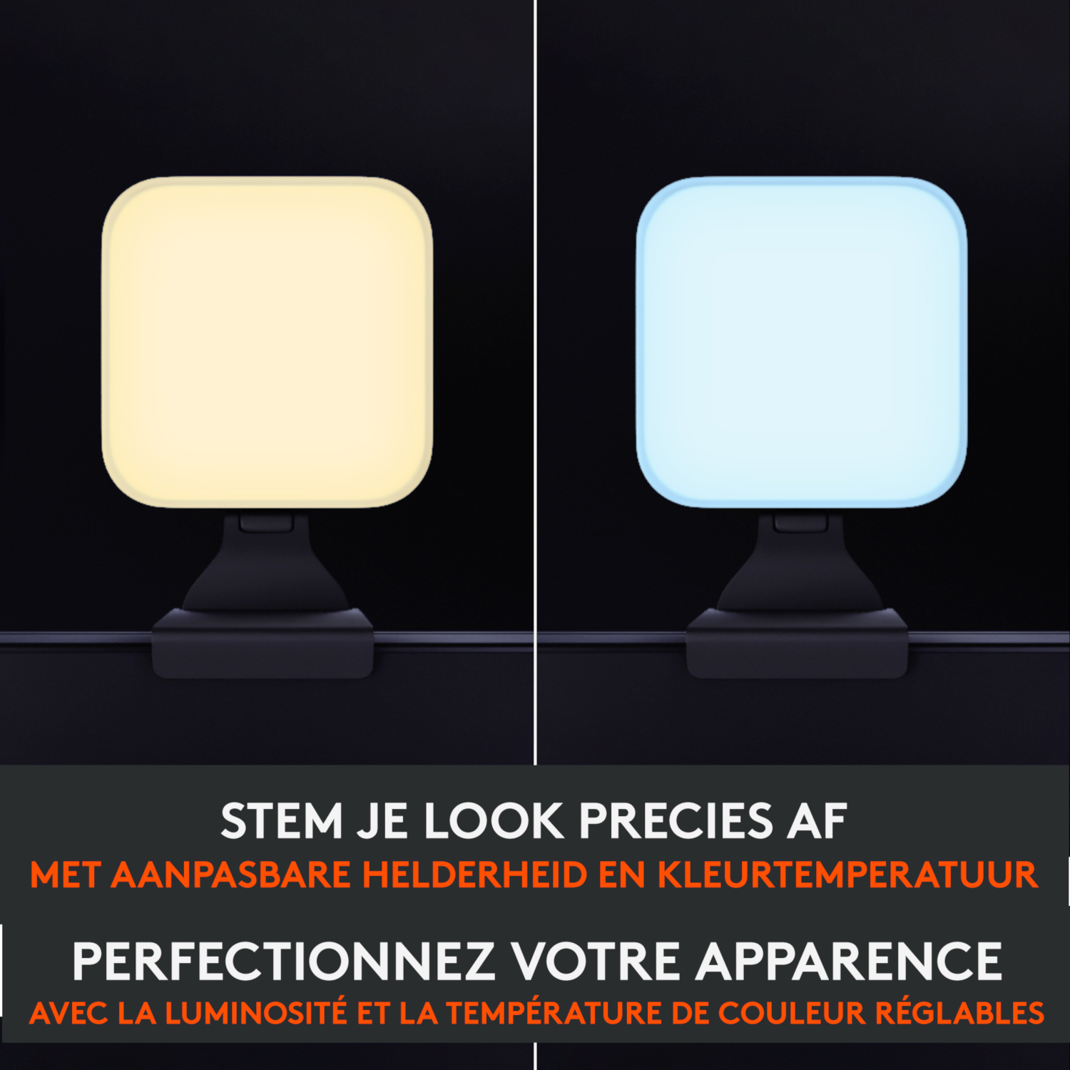 Two square LED lights with adjustable brightness and color temperature, against a black background.
