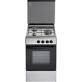 Cocina a gas - Jocel JFG3 007599, Gas, 3 quemadores, Horno 54 l, Plata