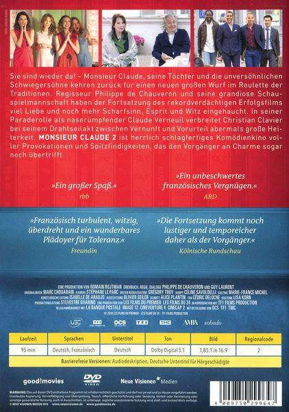 DVD-Hülle mit Text und Bildern aus dem Film Monsieur Claude 2. Es ist ein französischer Film.