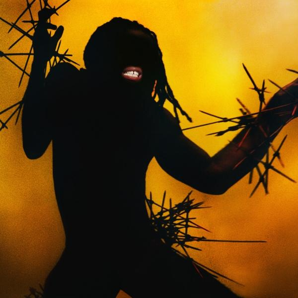 Silhouette d'une personne avec des épines. Fond jaune. La personne semble danser.