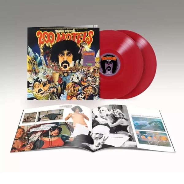 Albumcover: Frank Zappas '200 Motels'. Zeigt Zappa und andere Charaktere im Comic-Stil.