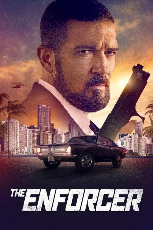Affiche de film : Homme avec arme, voiture, fond de ville. Titre : The Enforcer.