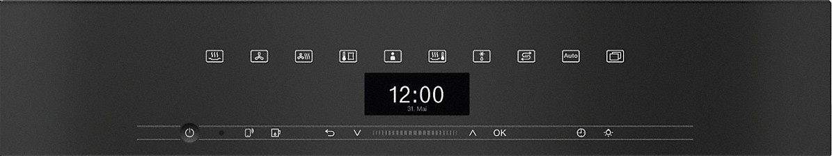 Ein schwarzes Gerät mit Digitaluhr und Symbolen wird gezeigt.