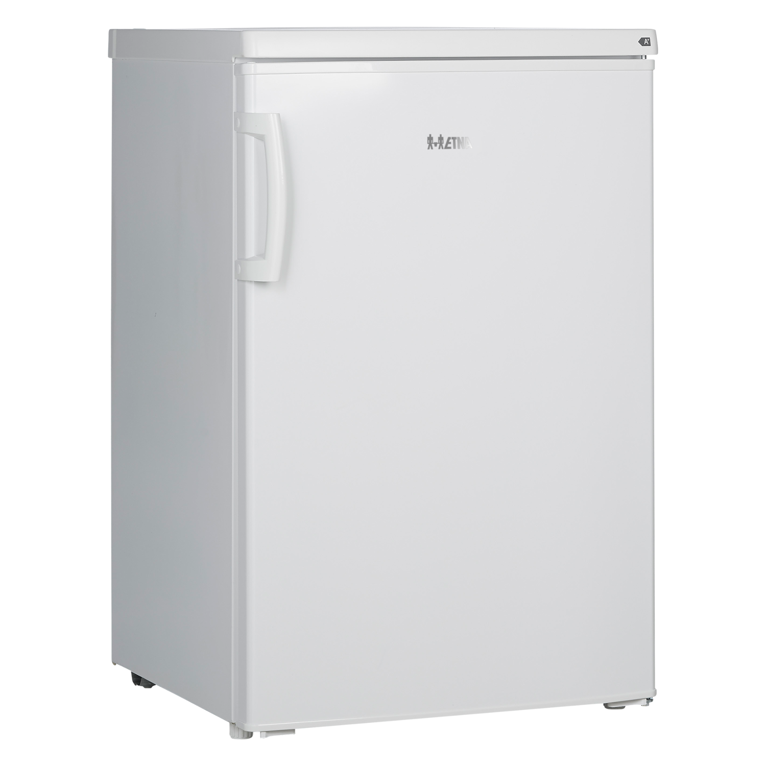 Witte, rechtopstaande koelkast met één deur en een handgreep aan de linkerkant. Het merk is 'RETRO'.