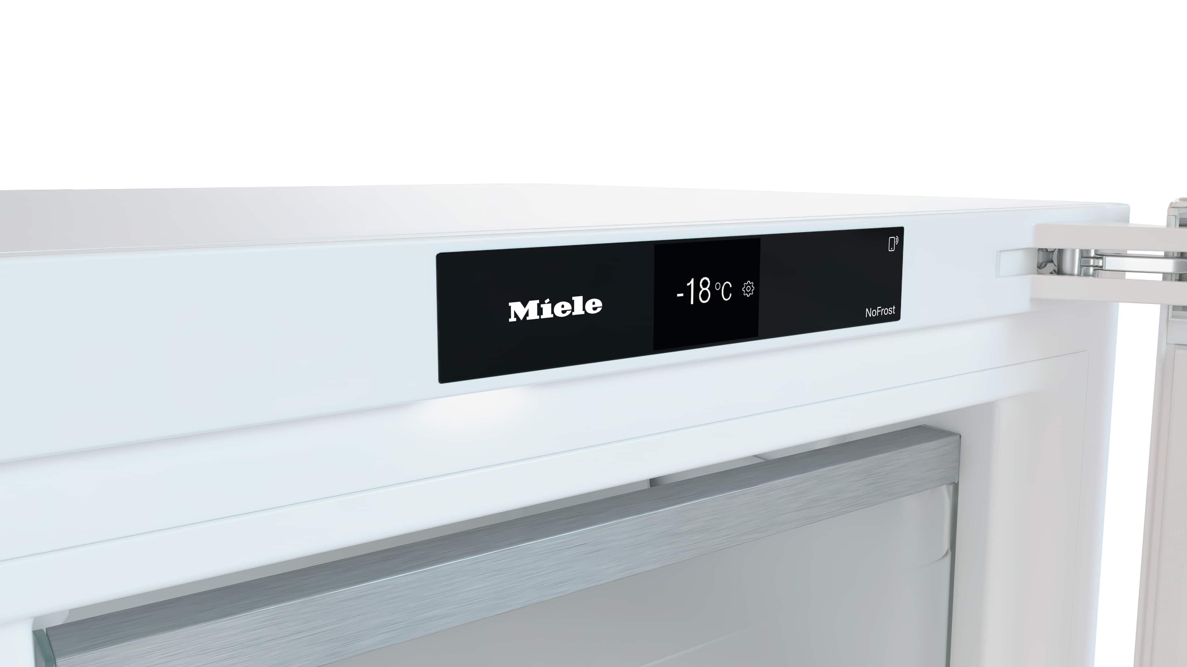Ein Miele-Kühlschrank mit dem Display -18°C und der Aufschrift NoFrost.