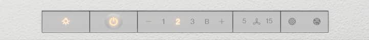 Bedienelement mit Licht-, Power-Symbol, Zahlen 1-3, B, Plus, 5, 15 und zwei Icons.