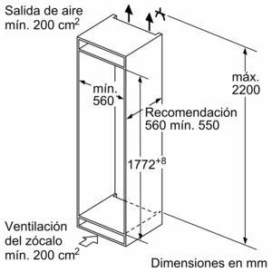 Diagrama de un armario con dimensiones y etiquetas en español, mostrando la distribución interior del armario.