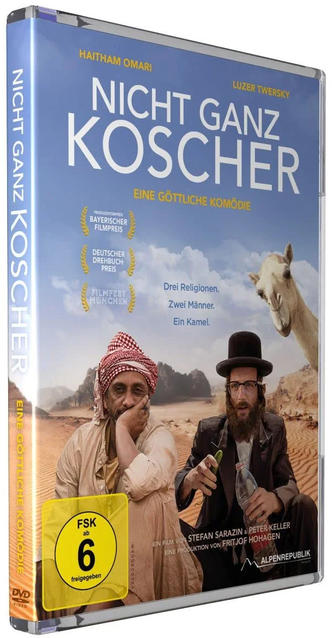 DVD-Cover: zwei Männer, ein Kamel, Wüstenkulisse. Text: Nicht Ganz Koscher.
