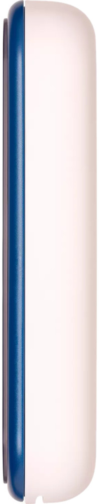 Wit en blauw, rechthoekig object. Blauwe streep aan de zijkant. Afgeronde randen.