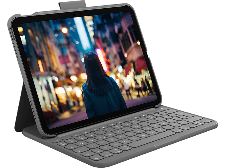 Logitech Funda delgada con teclado Bluetooth Folio para iPad (10ª  generación) con teclado inalámbrico integrado - Gris Oxford