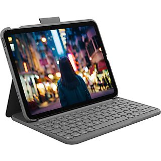 Funda con teclado - Logitech Slim Folio, para iPad (10.ª generación), Bluetooth, Resistente a golpes, Teclas de accceso directo, Gris
