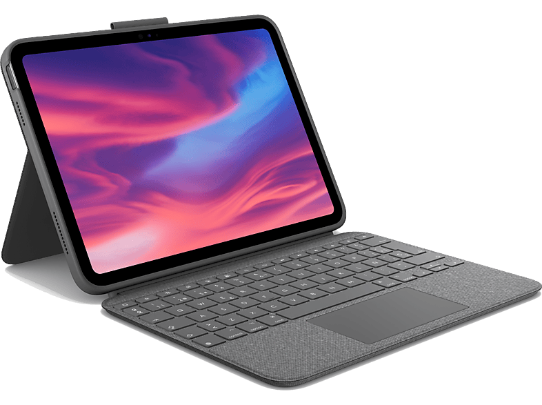 Logitech Combo Touch para iPad (10.ª generación), Cuatro modos de uso, Teclas acceso directo, Teclado retroiluminado, Gris