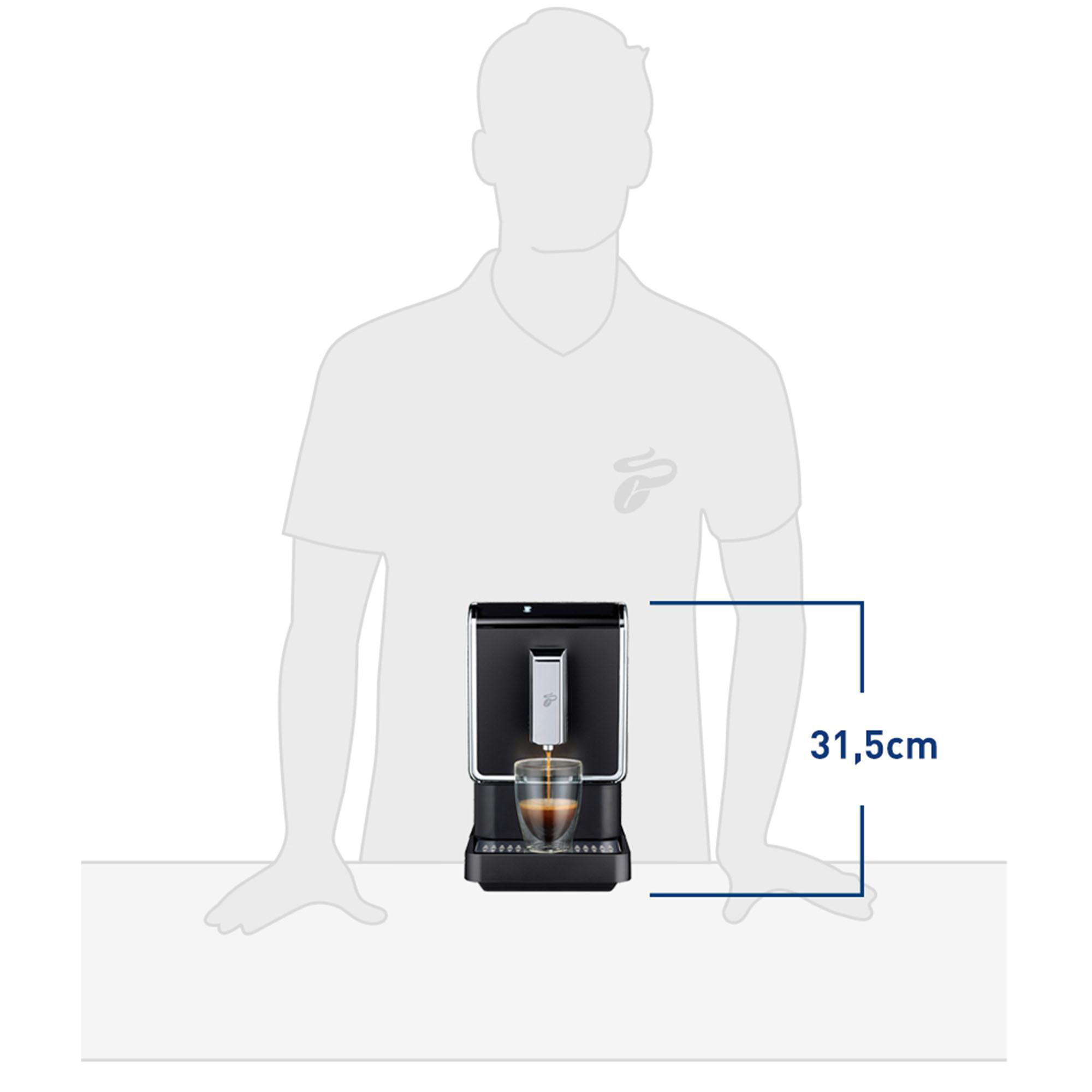 Espressomaschine mit Personensilhouette. 31,5 cm Messung. Weißer Hintergrund.
