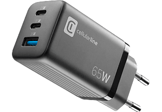 CELLULARLINE Multipower Gan 3 Port 2 X 65W Süper Hızlı Şarj Adaptörü Siyah