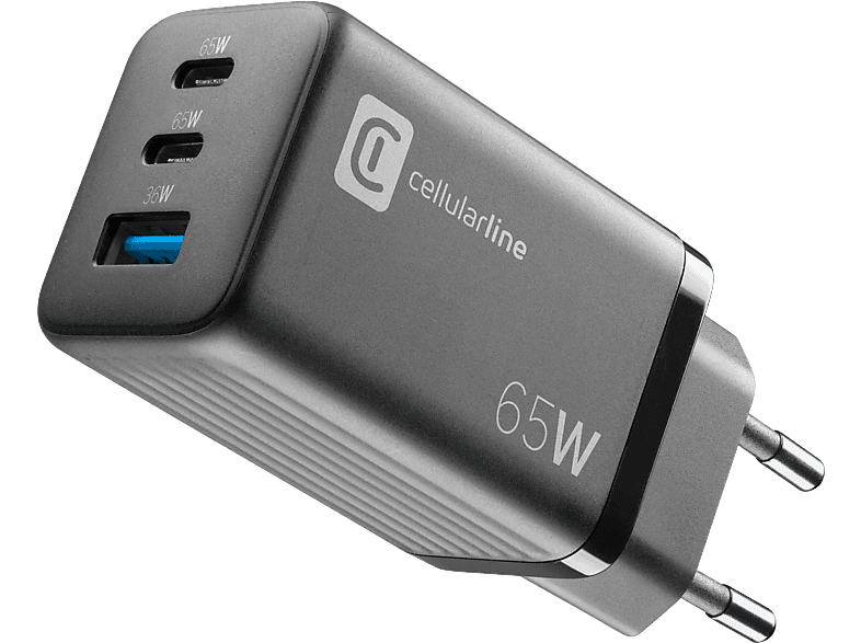 CELLULARLINE Multipower Gan 3 Port 2 X 65W Süper Hızlı Şarj Adaptörü Siyah_0
