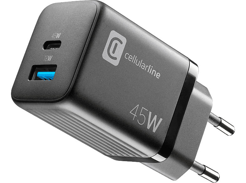 CELLULARLINE Multipower Gan 2 Port 45W Süper Hızlı Şarj Adaptörü Siyah_0