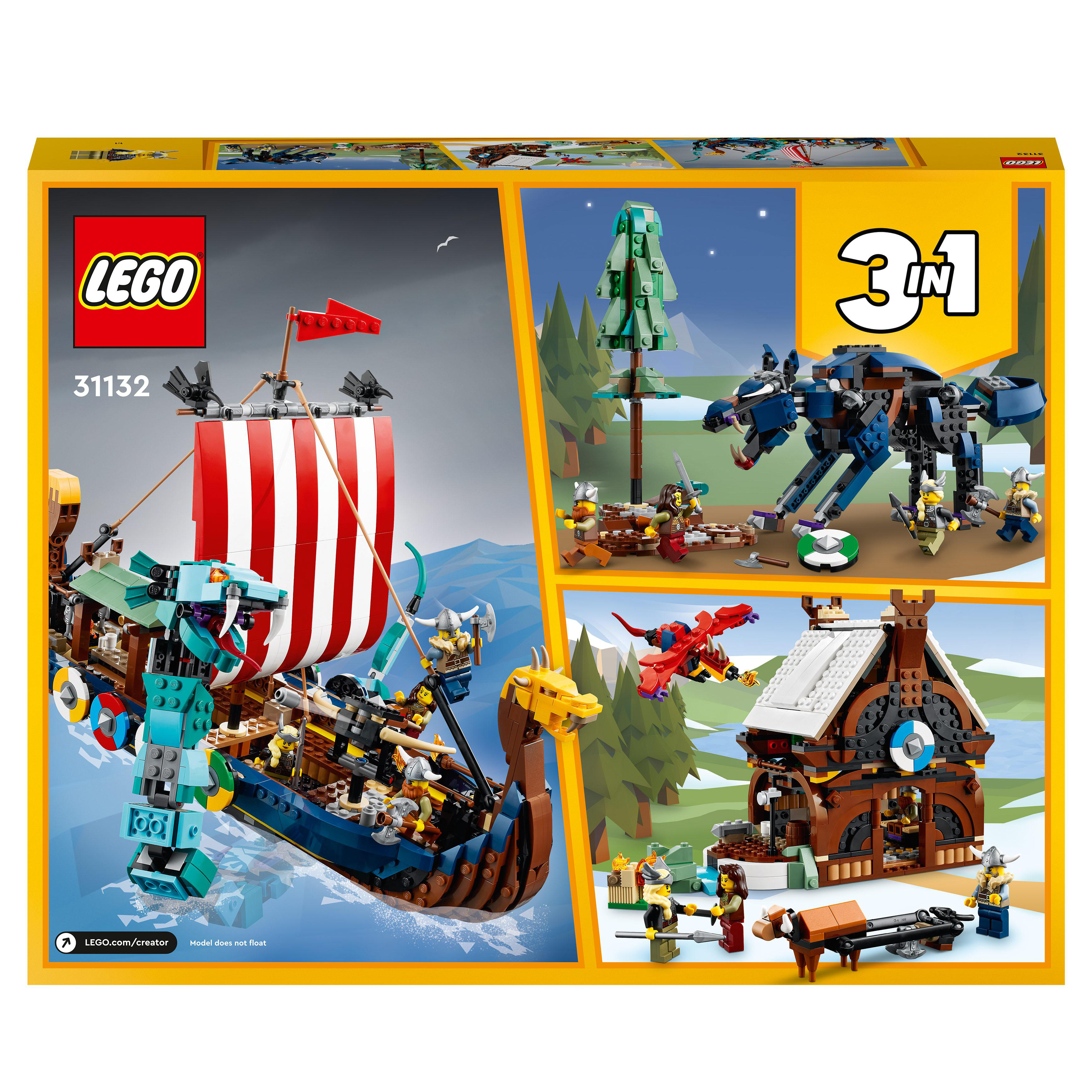 mit LEGO Bausatz, Midgardschlange Wikingerschiff Creator 31132 Mehrfarbig