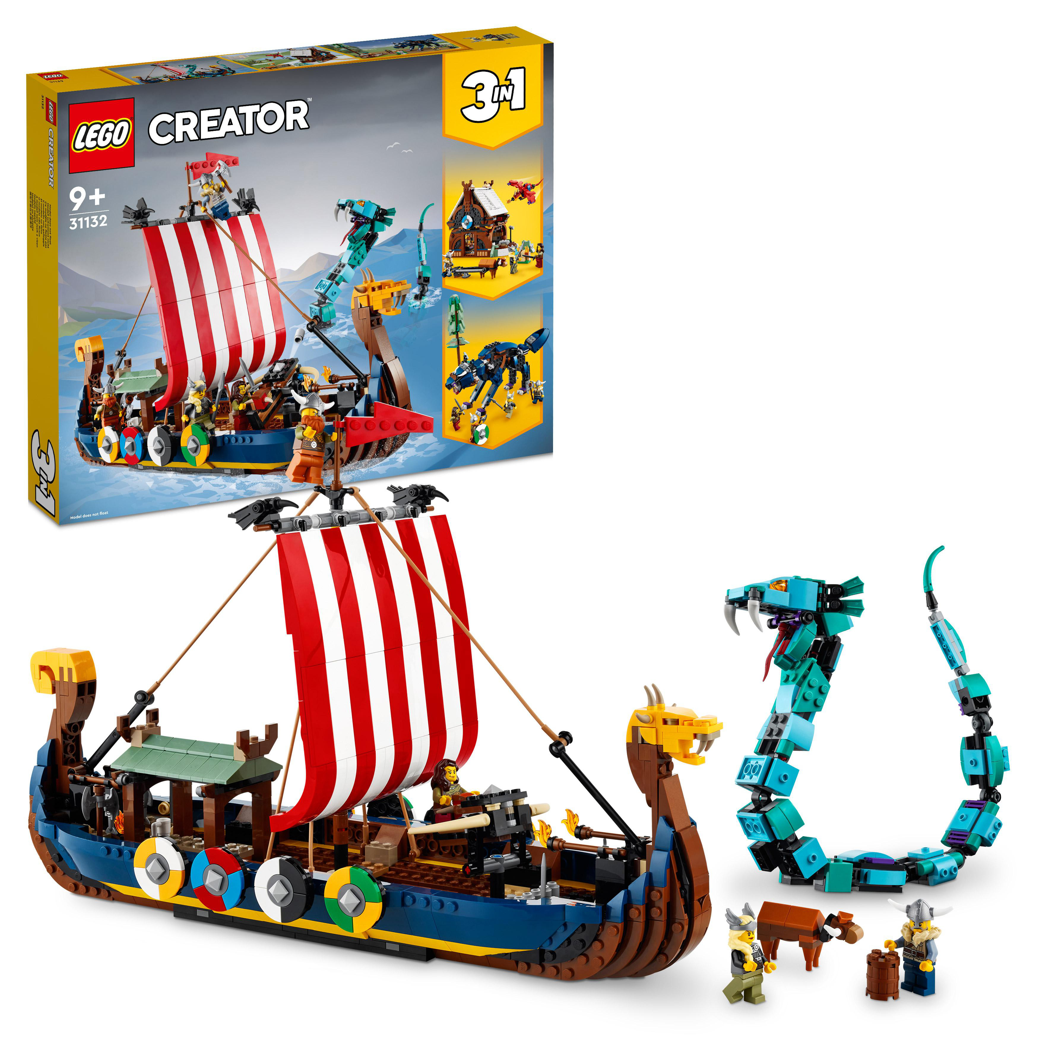 Bausatz, Wikingerschiff mit LEGO Creator 31132 Mehrfarbig Midgardschlange